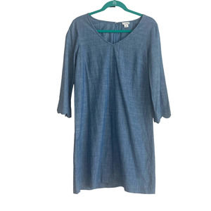 NWT J. by J Crew 100% Cotton Blue Chambray Sheath Dress with Scallop Sleeves